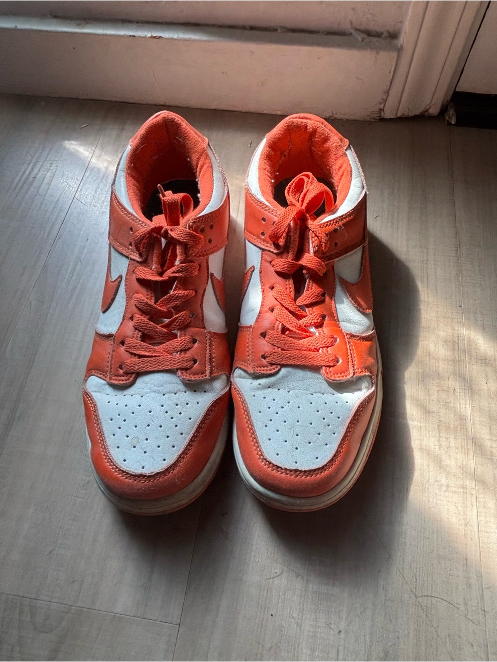 White and Orange High-Top Sneakers